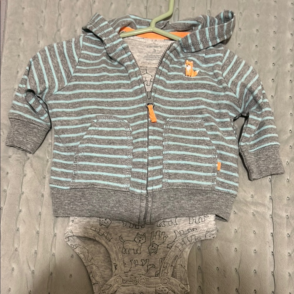 Carter's Gray and Blue Striped Hoodie 4 PC Set